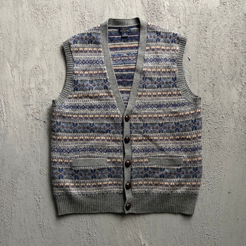 Brooks Brothers Sweater Vest Medium Grey Fair Isle Lambswool Cardigan